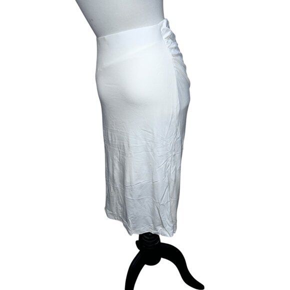 OGL Ruched Front Soft Midi Skirt Sz Medium Womens White Casual - Picture 3 of 9
